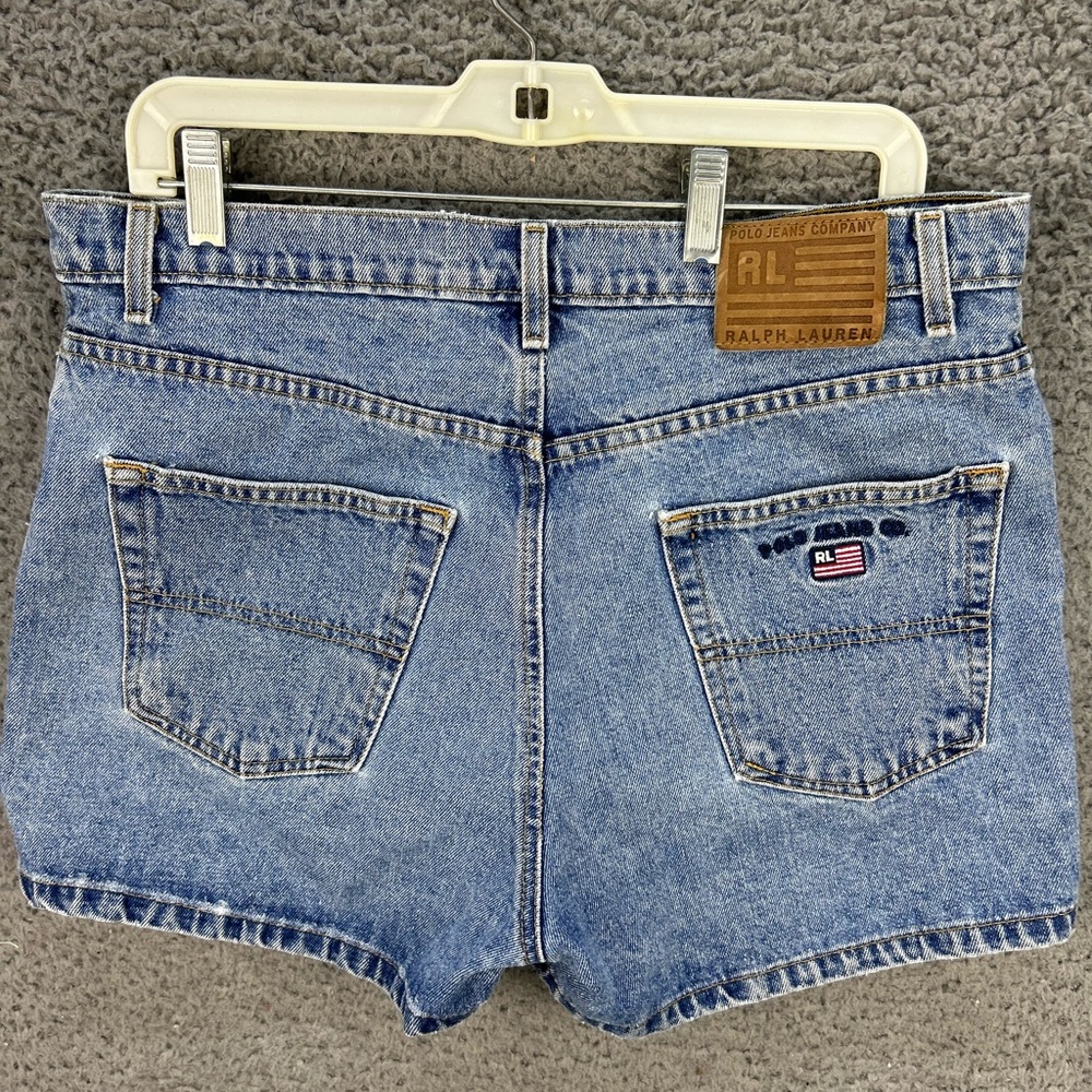 Vtg Polo Ralph Lauren Jean Shorts Womens 14 Banner Flag Embroidered Denim Y2K - Picture 2 of 8